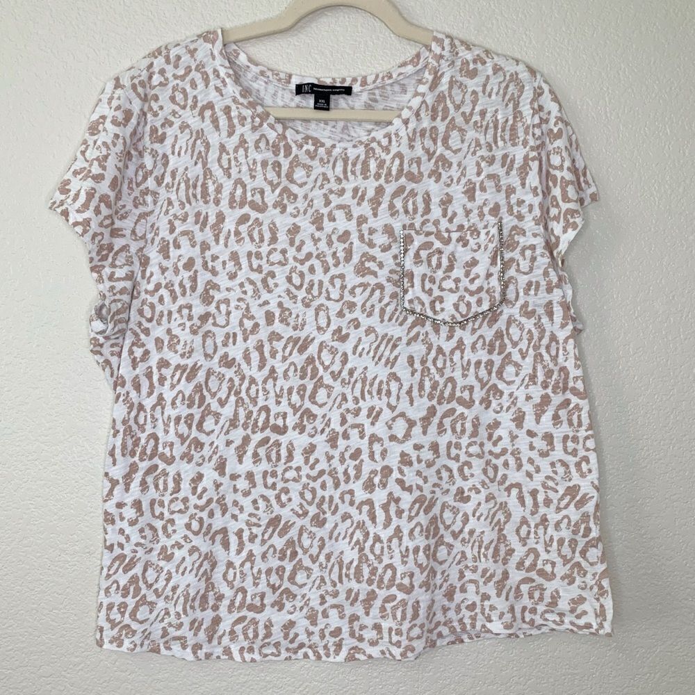 INC International Concept Animal Print Short Sleeves Women's Tee, Size XXL
